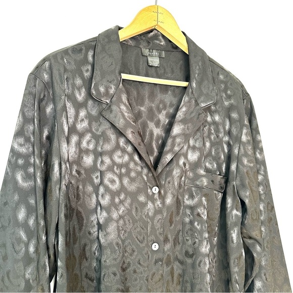 Natori | Black Decadence Sleepshirt Loungewear Leopard Jacquard Satin Size XL - Picture 4 of 7